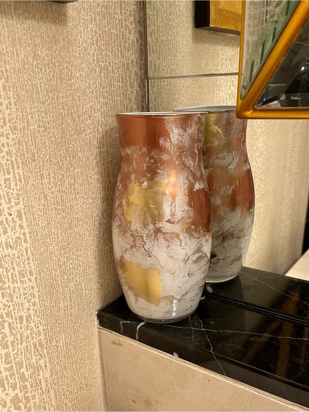 Decorative Metallic Gold and White Glass Vase - Home Accents